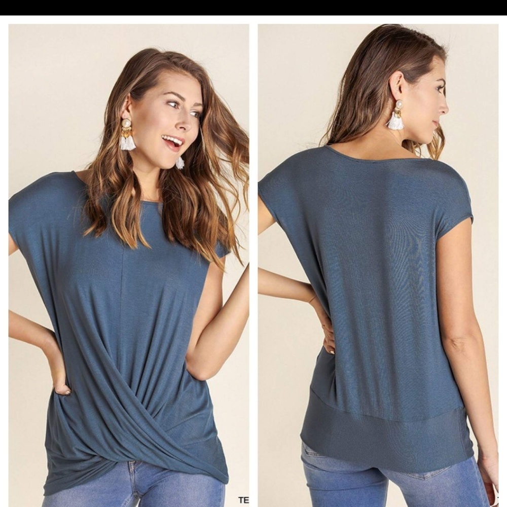 Blue cross gathered shirt